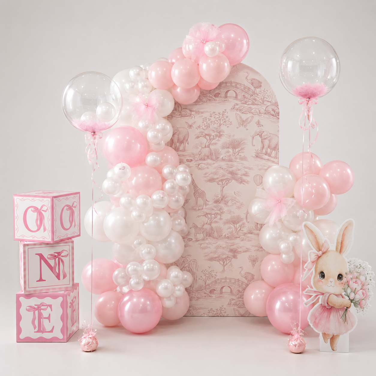 Ballondeko-Set „Pink Bunny“ für den 1. Geburtstag